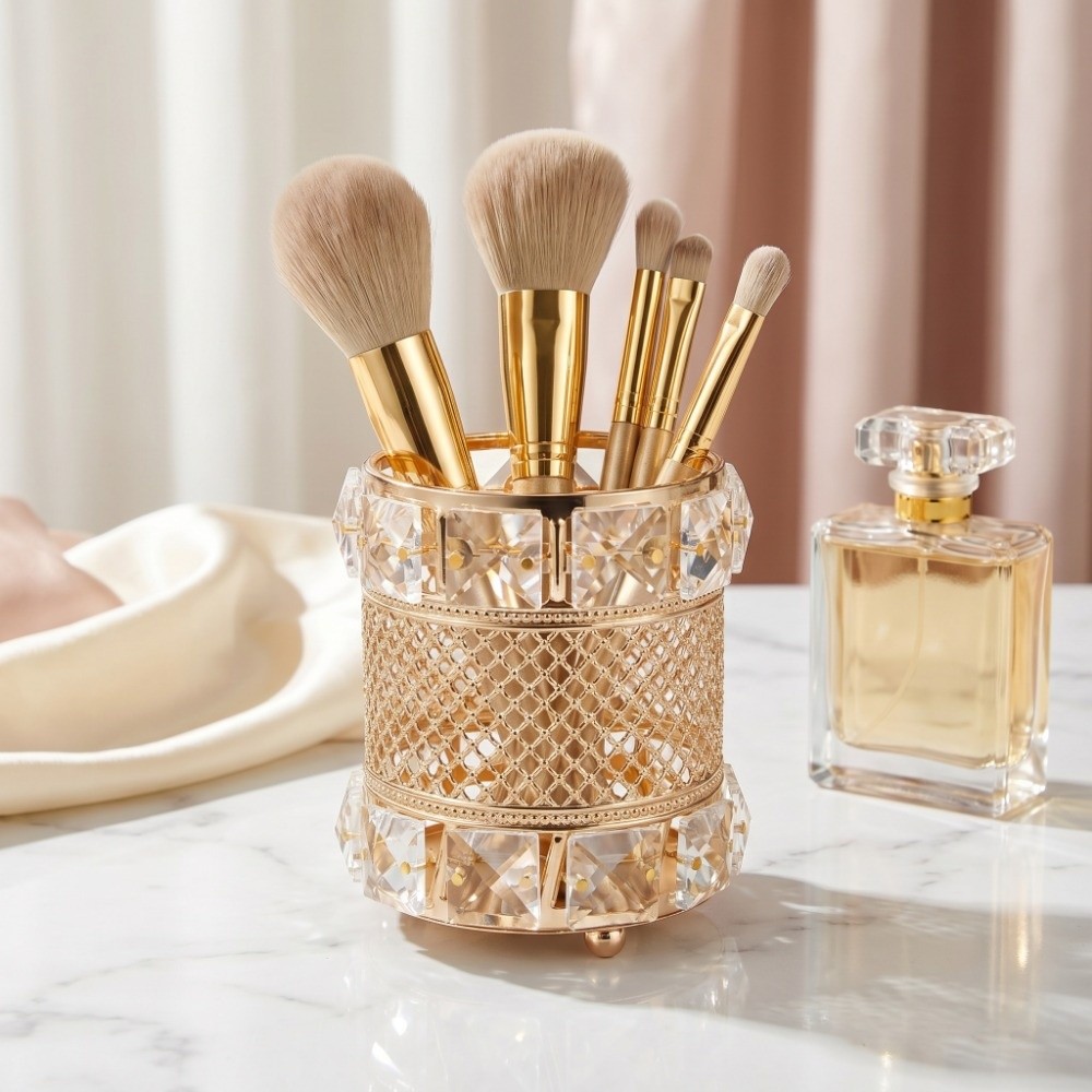 Gold Makeup Brush Holder Organ - огляд і ціна Luxury Skincare And Makeup Brands
